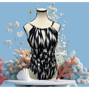 Magicsuit Stroke Of Genius Kat One Piece Swimsuit Size 10 Black & White Keyhole